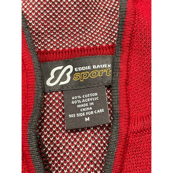 Eddie Bauer Fair Isle ❄️ Full Zip Front Red Sweater Cardigan Sport Sz M - Picture 6 of 7